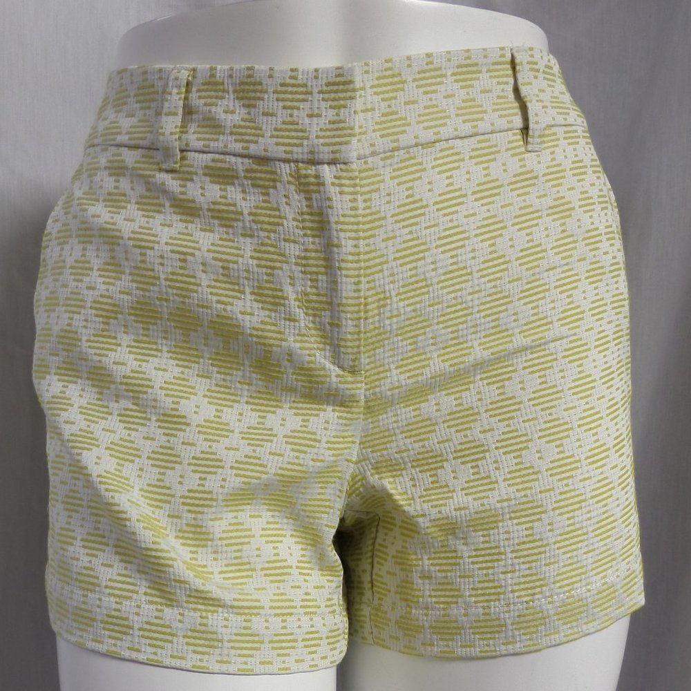 NWT ANN TAYLOR LOFT GREEN & WHITE GEO TEXTURED CASUAL DRESS SHORTS SIZE:6